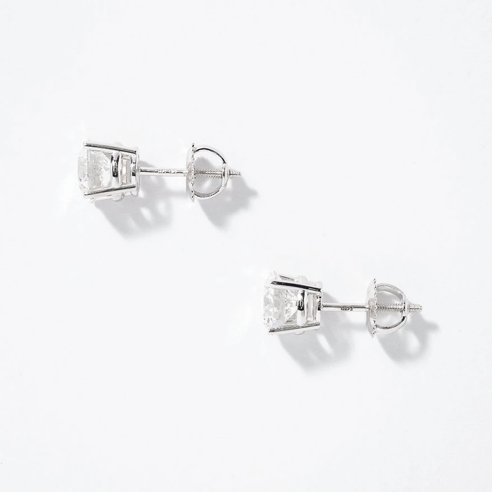 Lab Grown Round Cut Diamond Stud Earrings in 14K White Gold ( ct t