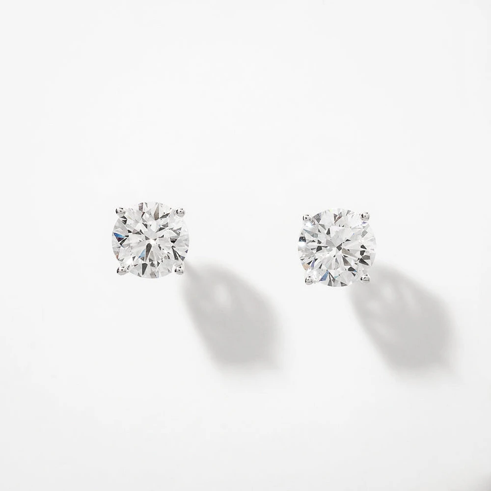 Lab Grown Round Cut Diamond Stud Earrings in 14K White Gold ( ct t