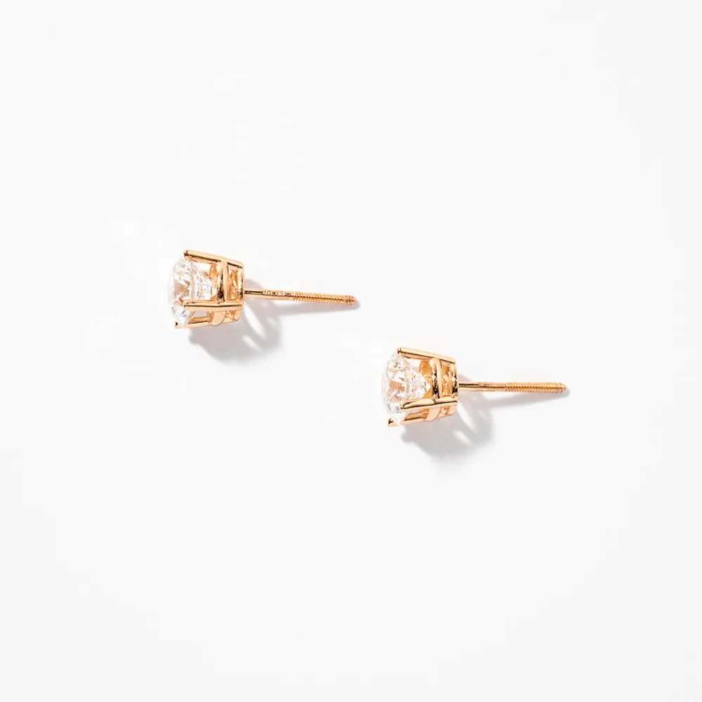 Lab Grown Round Cut Diamond Stud Earrings in 14K Yellow Gold ( ct