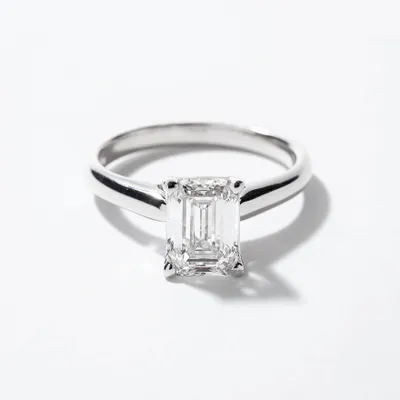 Lab Grown Emerald Cut Diamond Engagement Ring 14K White Gold