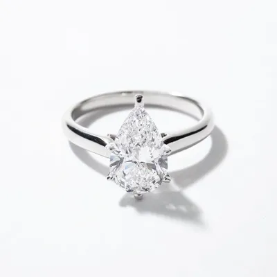 Lab Grown Pear Cut Diamond Engagement Ring 14K White Gold ( ct