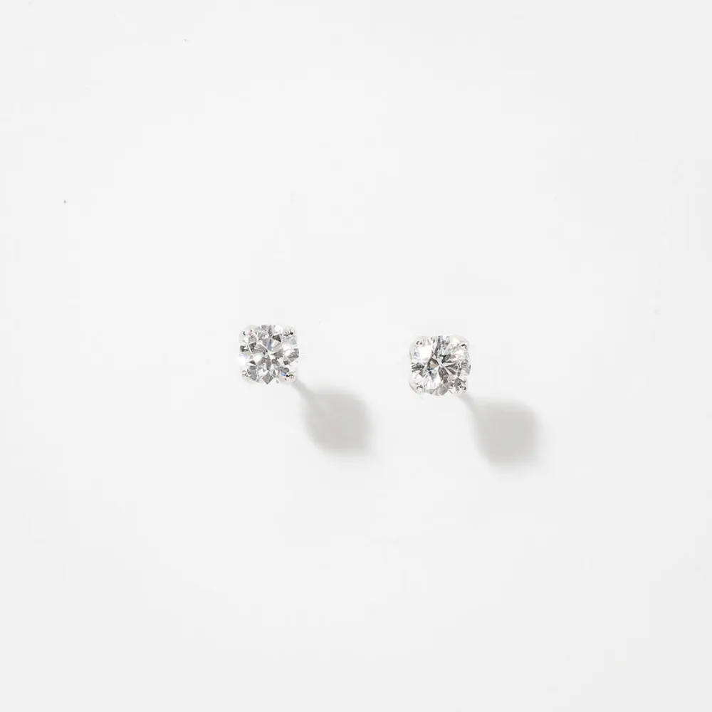 Lumina Ideal Cut Diamond Magnolia Solitaire Earrings in 18K White Gold