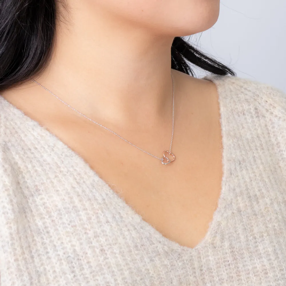 Interlocking Double Hearts Pendant Necklace in 10K White and Rose Gold