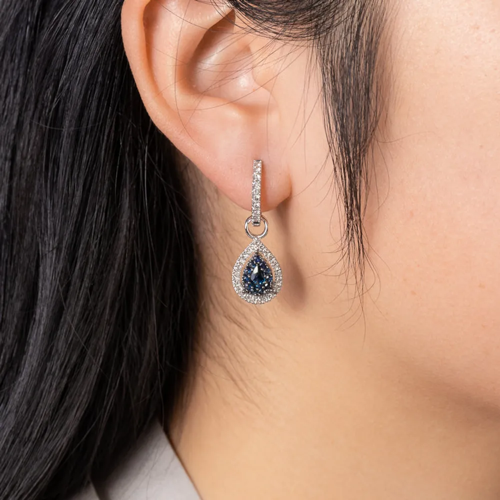 Sapphire Earrings With Diamond Accents With Removable Pear Drop in 10K