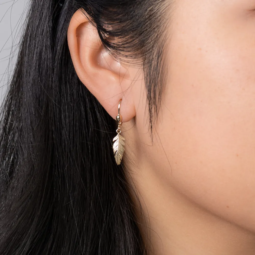 Dangling Leaf LeverbackEarrings in 10K Yellow Gold