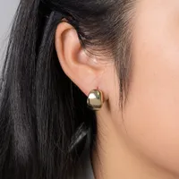 Wide Dome J-Hoop Earrings in 10K Yellow Gold