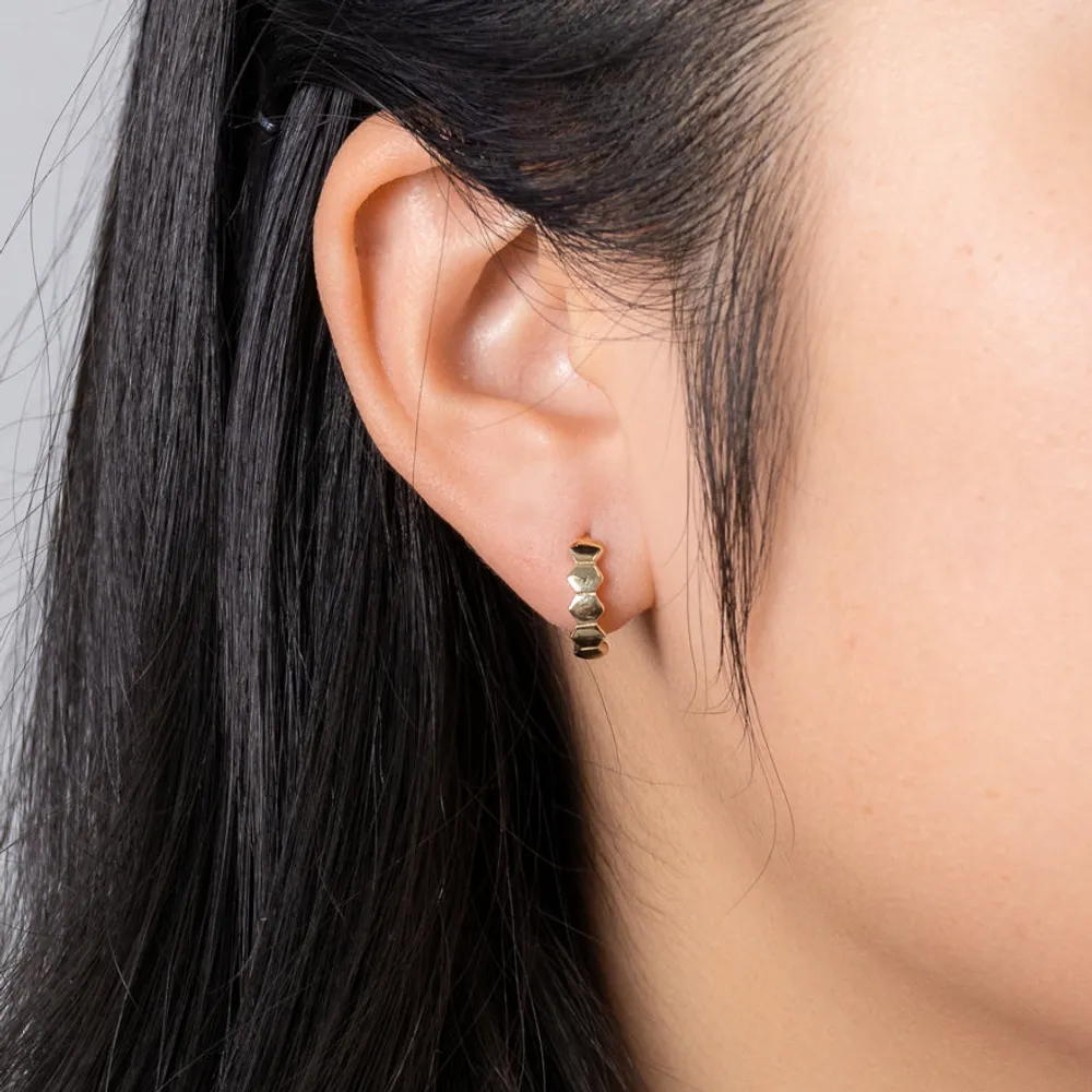 Honeycomb Hoop Earrings in 10K Yellow Gold