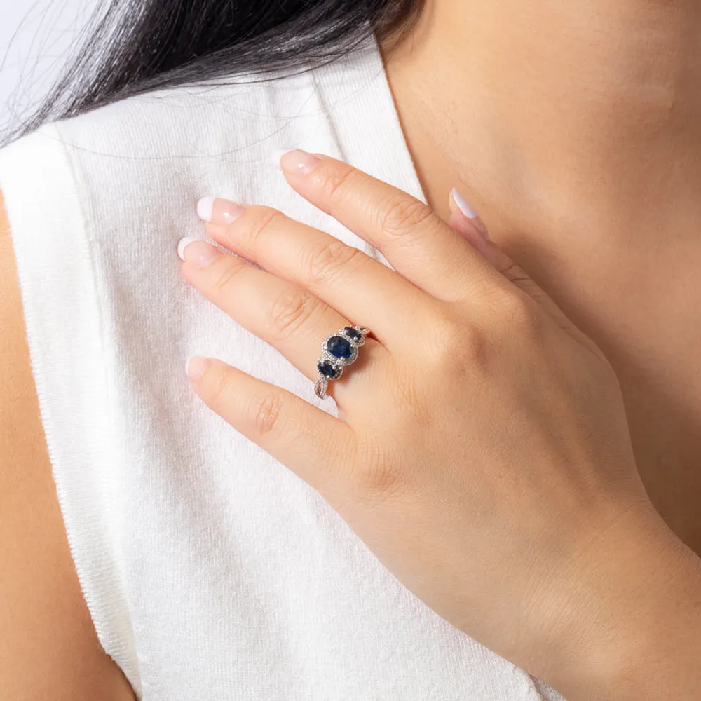 Sapphire and Diamond Ring 10K White Gold