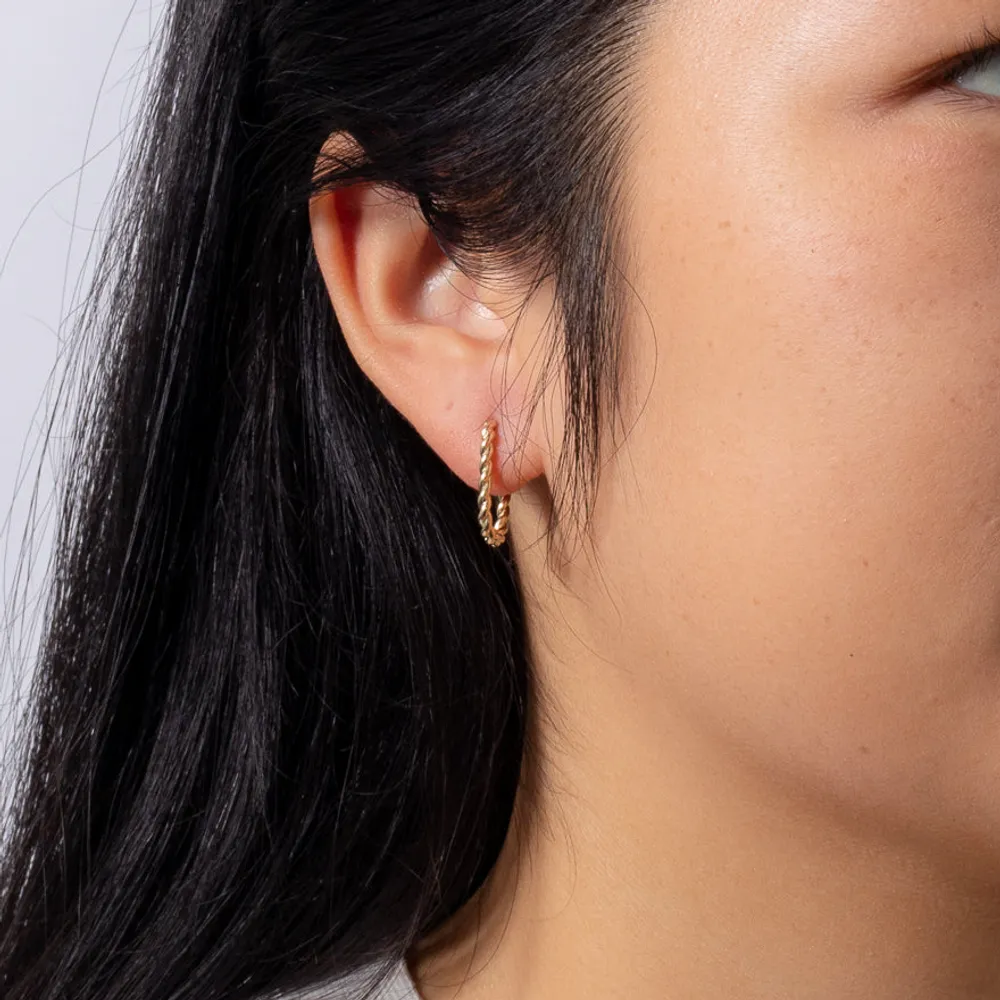 Rectangle Twist Hoop Earrings in 10K Yellow Gold