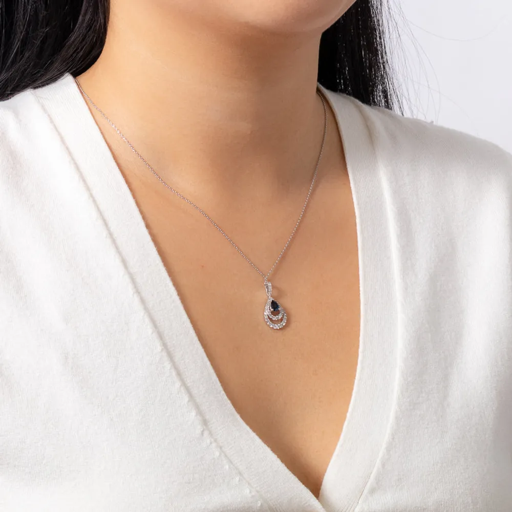 Sapphire and Diamond Pendant Necklace in 10K White Gold