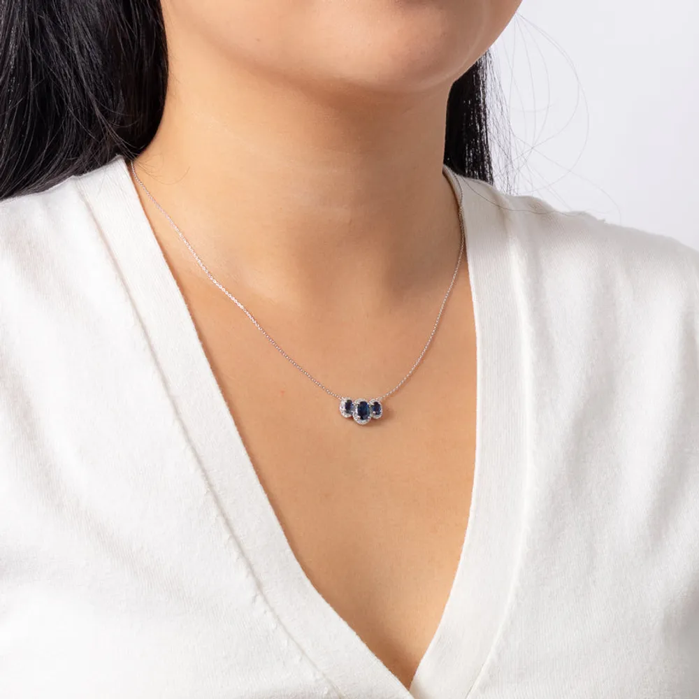 Sapphire and Diamond Pendant Necklace in 10K White Gold