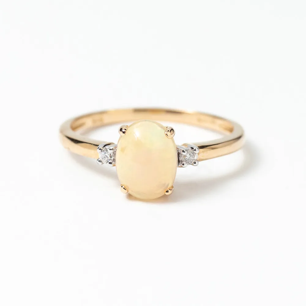 Opal Ring WIth Diamond Accents 14K Yellow Gold