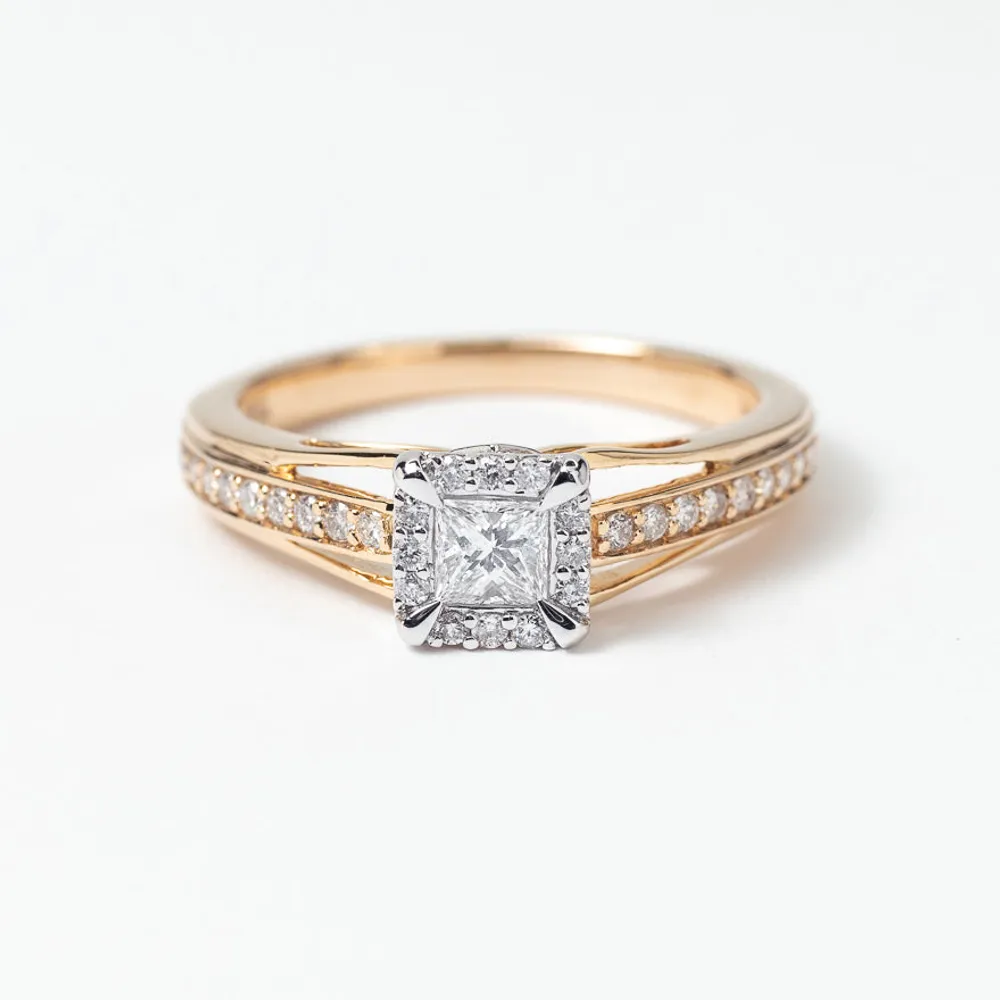Princess Cut Diamond Engagement Ring 10K Yellow and White Gold (0.3