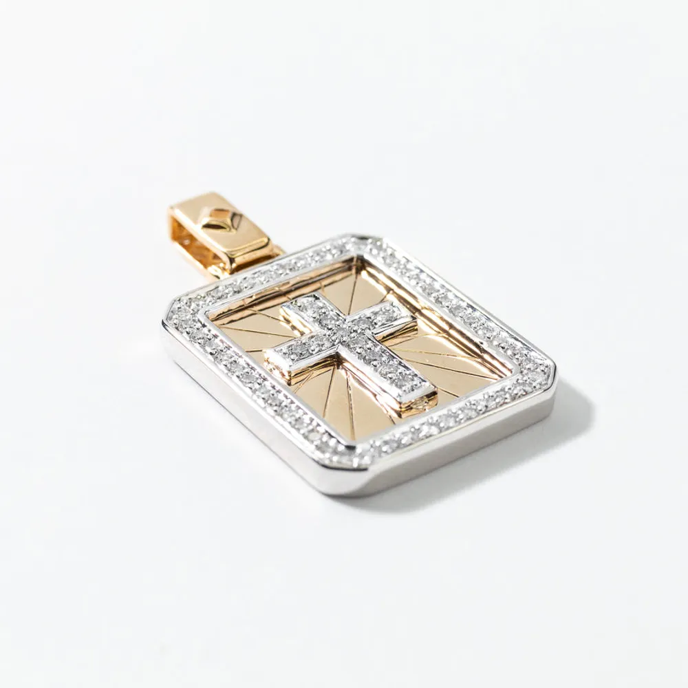 Gents Diamond Cross Pendant in 10K Yellow and White Gold (0.50 ct tw)