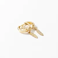 Feather Drop Hoop Earrings in 10K Yellow Gold