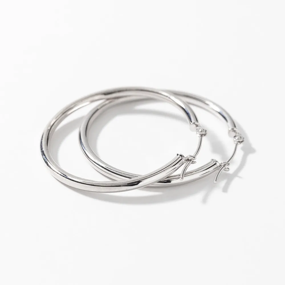 30mm Tube Hoop Earrings in 10K White Gold