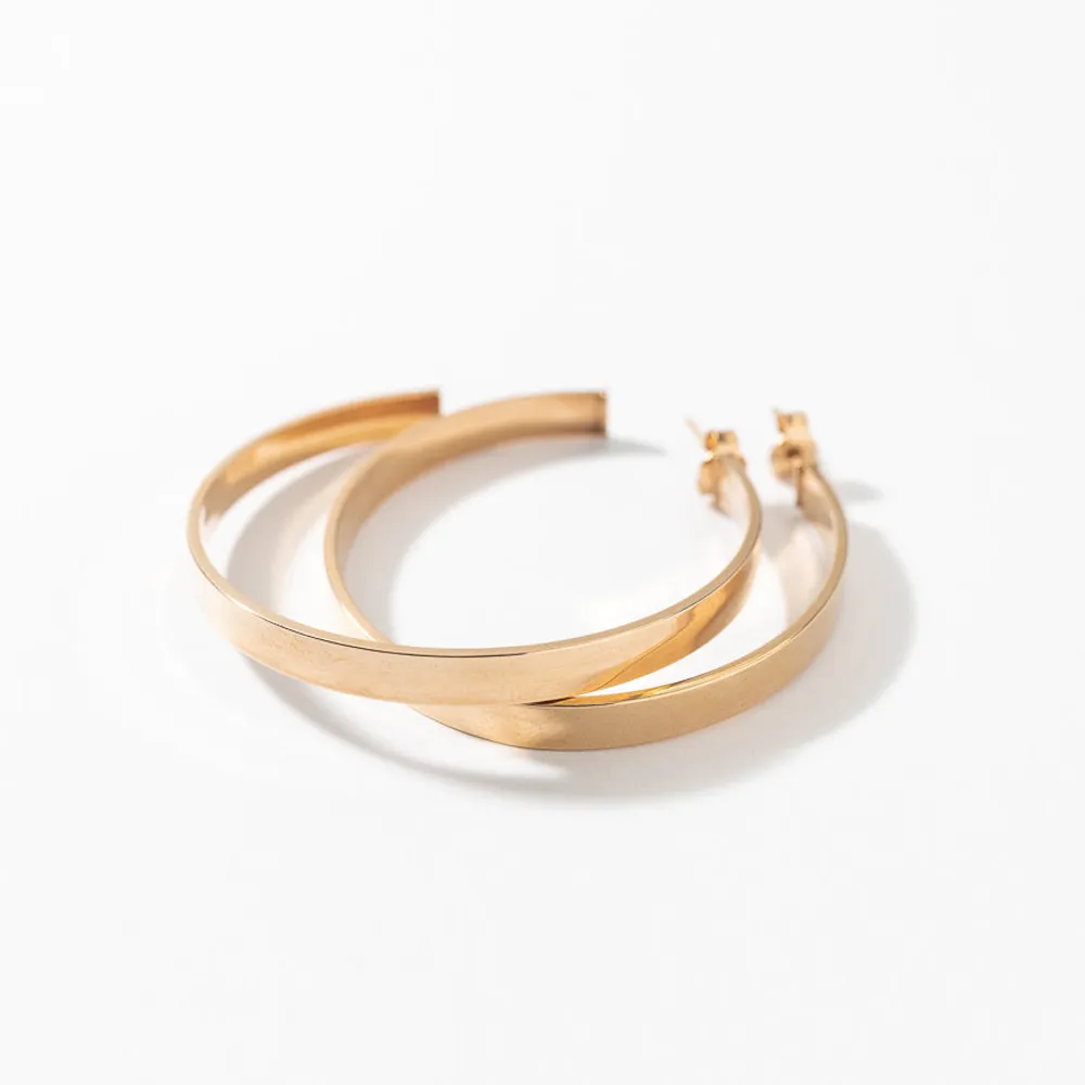 Flat Tube Hoop Earrings in Italian 10K Yellow Gold