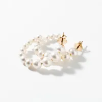 Pearl Hoop Earrings in 10K Yellow Gold