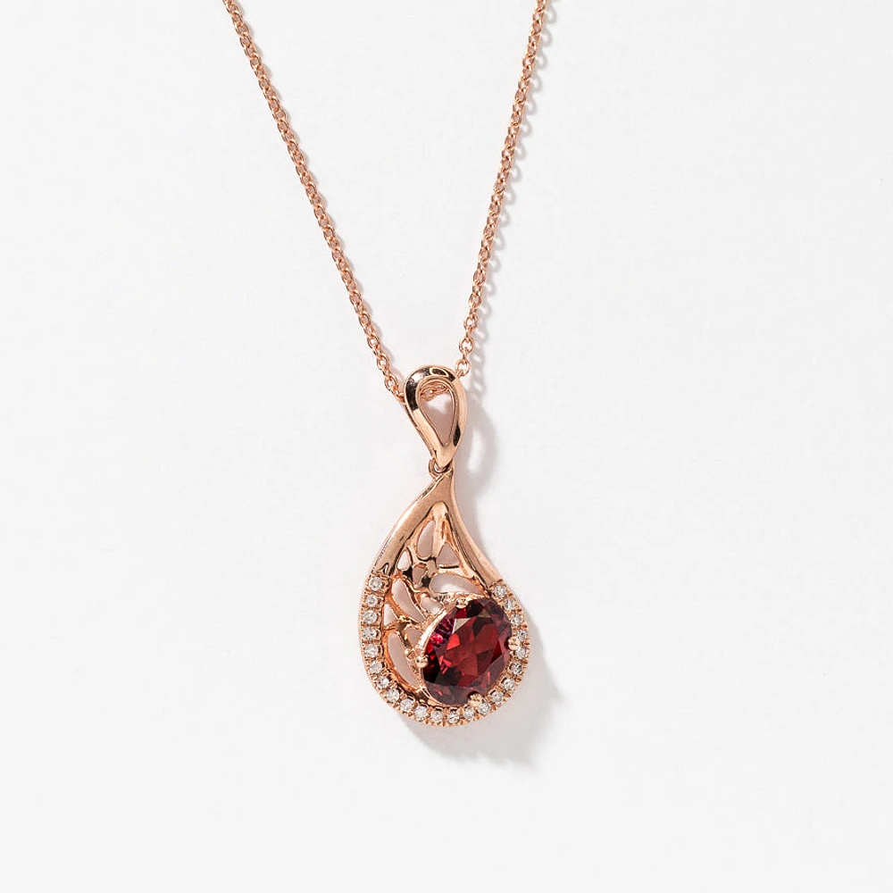 Garnet Pendant Necklace with Diamond Accents in 10K Rose Gold