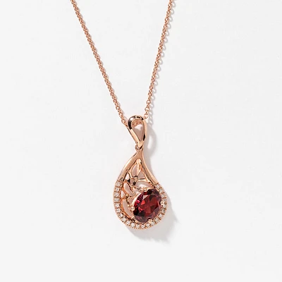 Garnet Pendant Necklace with Diamond Accents in 10K Rose Gold