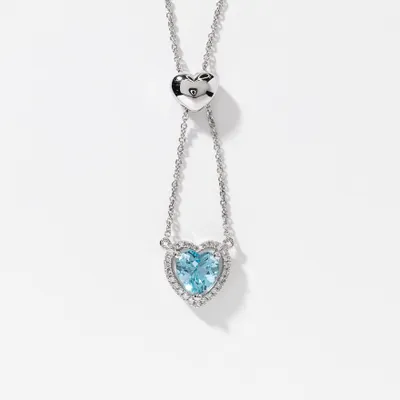 Heart Shaped Blue Topaz Necklace in 10K White Gold