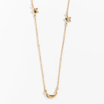 Star and Moon Chain Necklace in 10K Yellow Gold