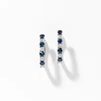 Sapphire and Diamond Hoop Earrings in 10K White Gold