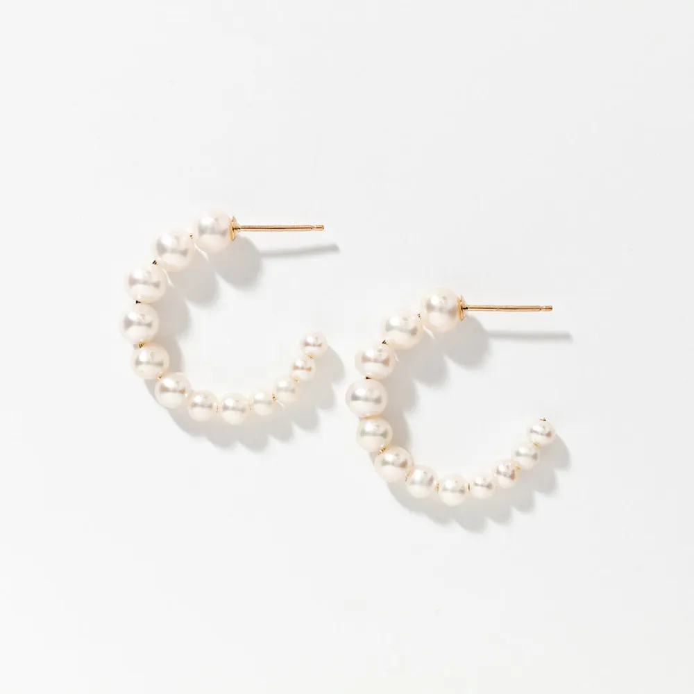 Pearl Hoop Earrings in 10K Yellow Gold