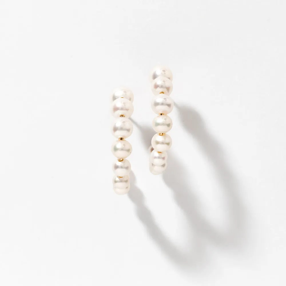 Pearl Hoop Earrings in 10K Yellow Gold