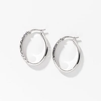 Oval Diamond Cut Hoop Earrings 10K White Gold