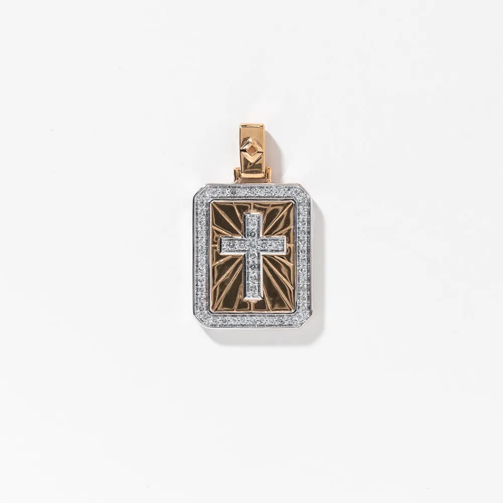 Gents Diamond Cross Pendant in 10K Yellow and White Gold (0.50 ct tw)