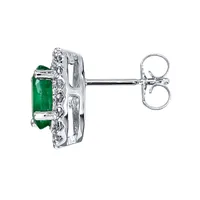 Oval Emerald and Diamond Halo Earrings in 10K White Gold (0.21 ct tw)