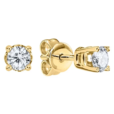 Solitaire Diamond Stud Earrings in 14K Yellow Gold ( ct tw