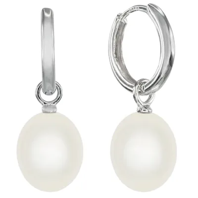 Freshwater Cultured Pearl Dangle Hoop Earrings in 14K Gold