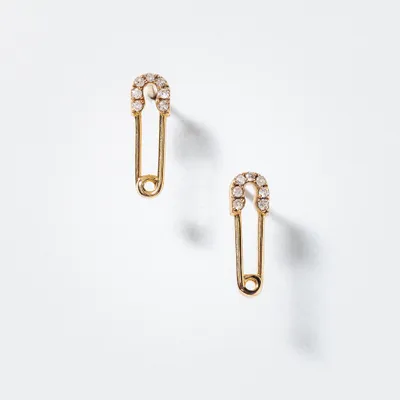 Diamond Safety Pin Earrings in 10K Yellow Gold (0.09 ct tw)