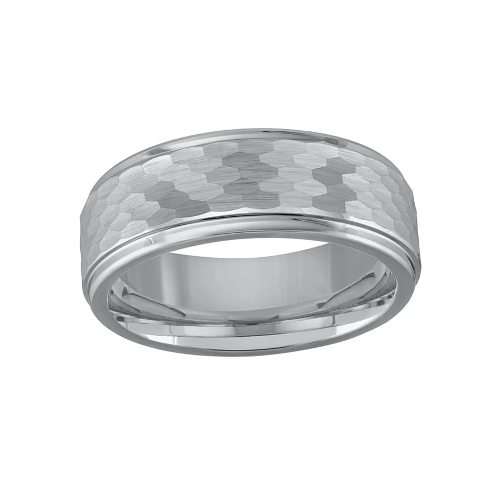 Brushed Hammered Men’s 8mm Tungsten Wedding Band