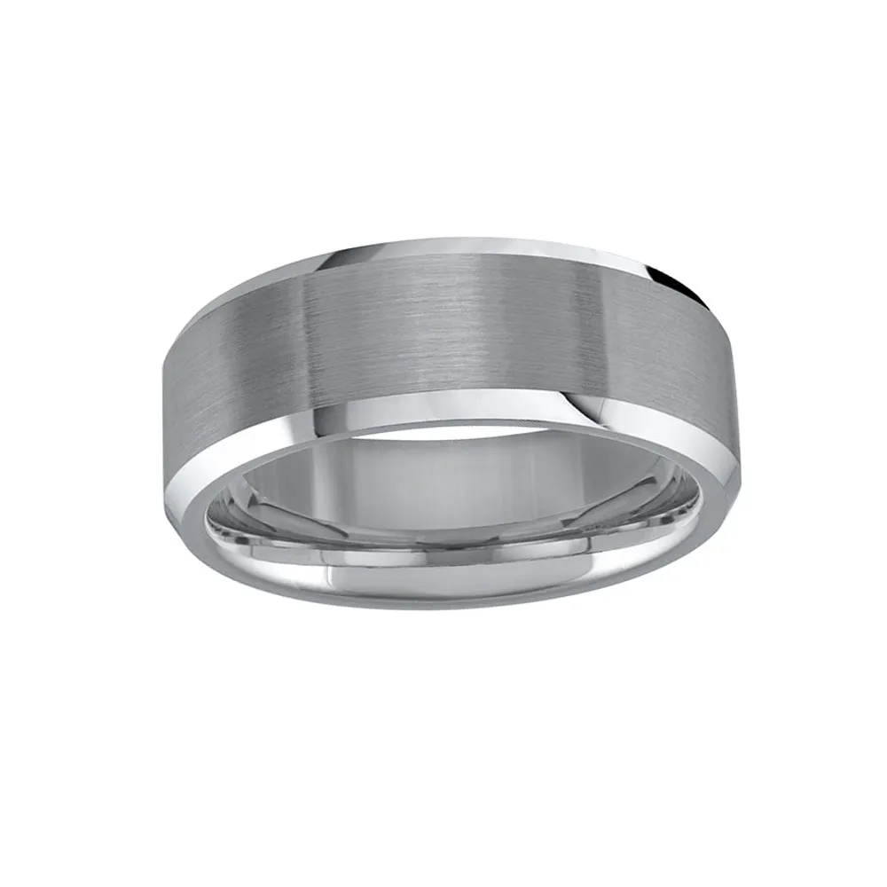 Men’s 8mm Tungsten Ring Brushed Centre Beveled Edge