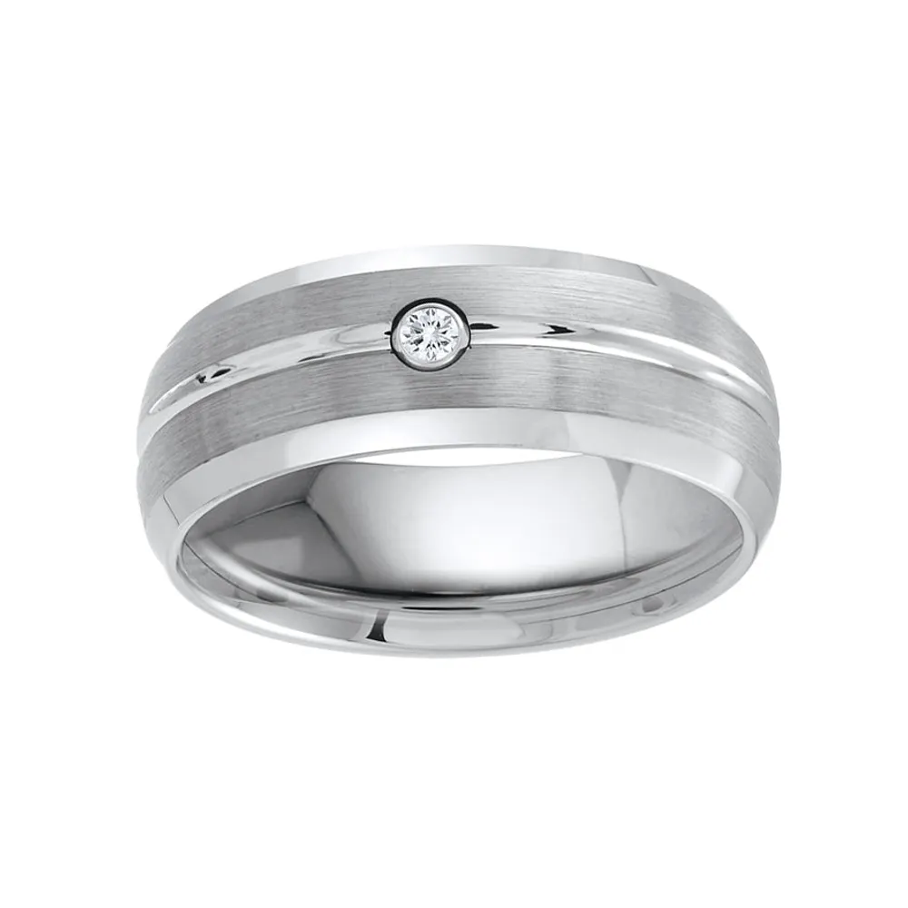 Men’s 8mm Tungsten Wedding Band With Diamond Centre - Size 9.5