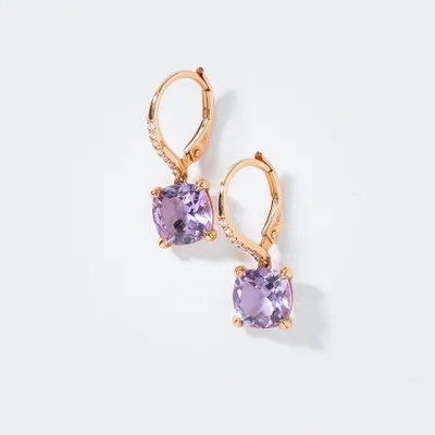 Amethyst Earrings With Diamond Accents in 14K Rose Gold