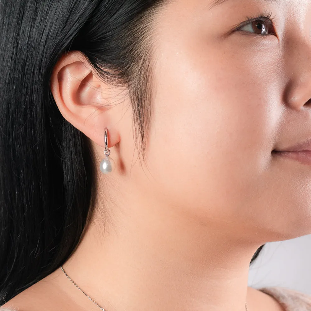 Freshwater Cultured Pearl Dangle Hoop Earrings in 14K Gold