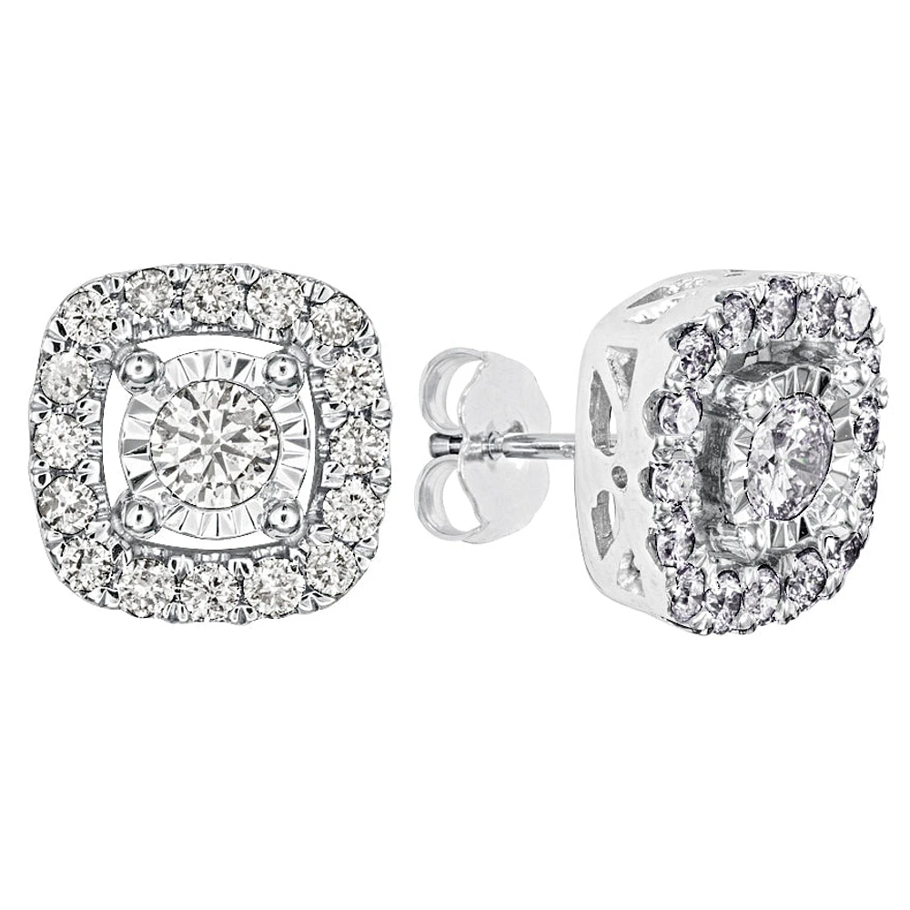 Halo Diamond Stud Earrings in 10K White Gold (1.00ct tw)