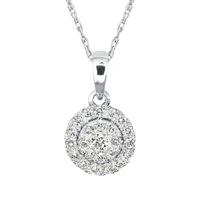 Diamond Cluster Necklace in 10K White Gold with Chain (0.17ct tw)