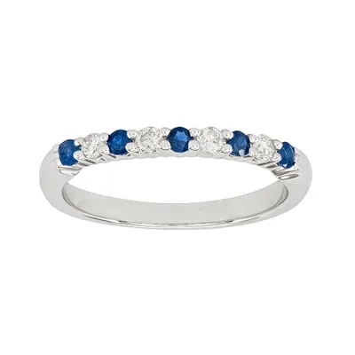 Sapphire and Diamond Wedding Band 10K White Gold (0.12ct tw)