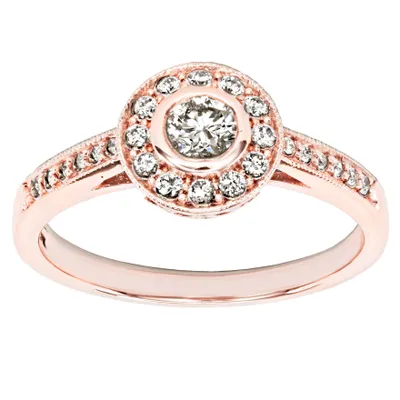 Bezel Set Diamond Engagement Halo Ring 14K Rose Gold (0.46ct tw)
