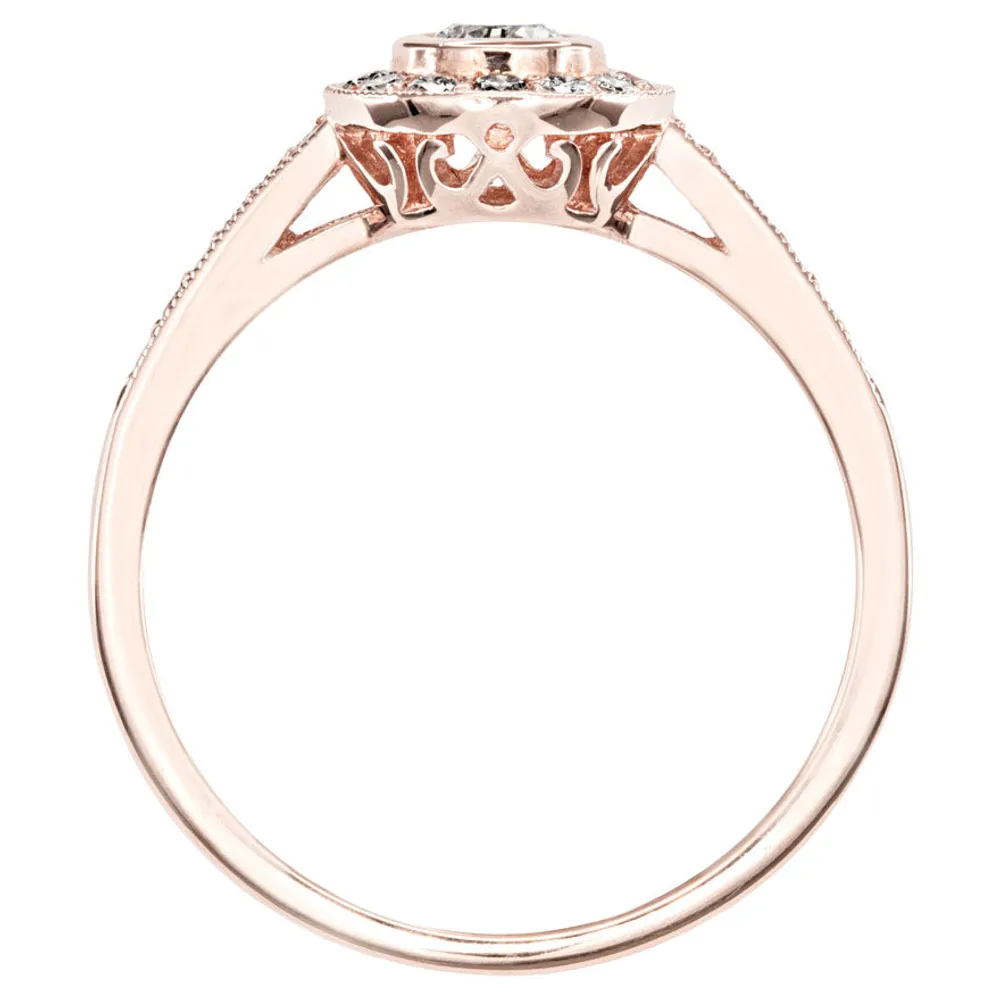 Bezel Set Diamond Engagement Halo Ring 14K Rose Gold (0.46ct tw)