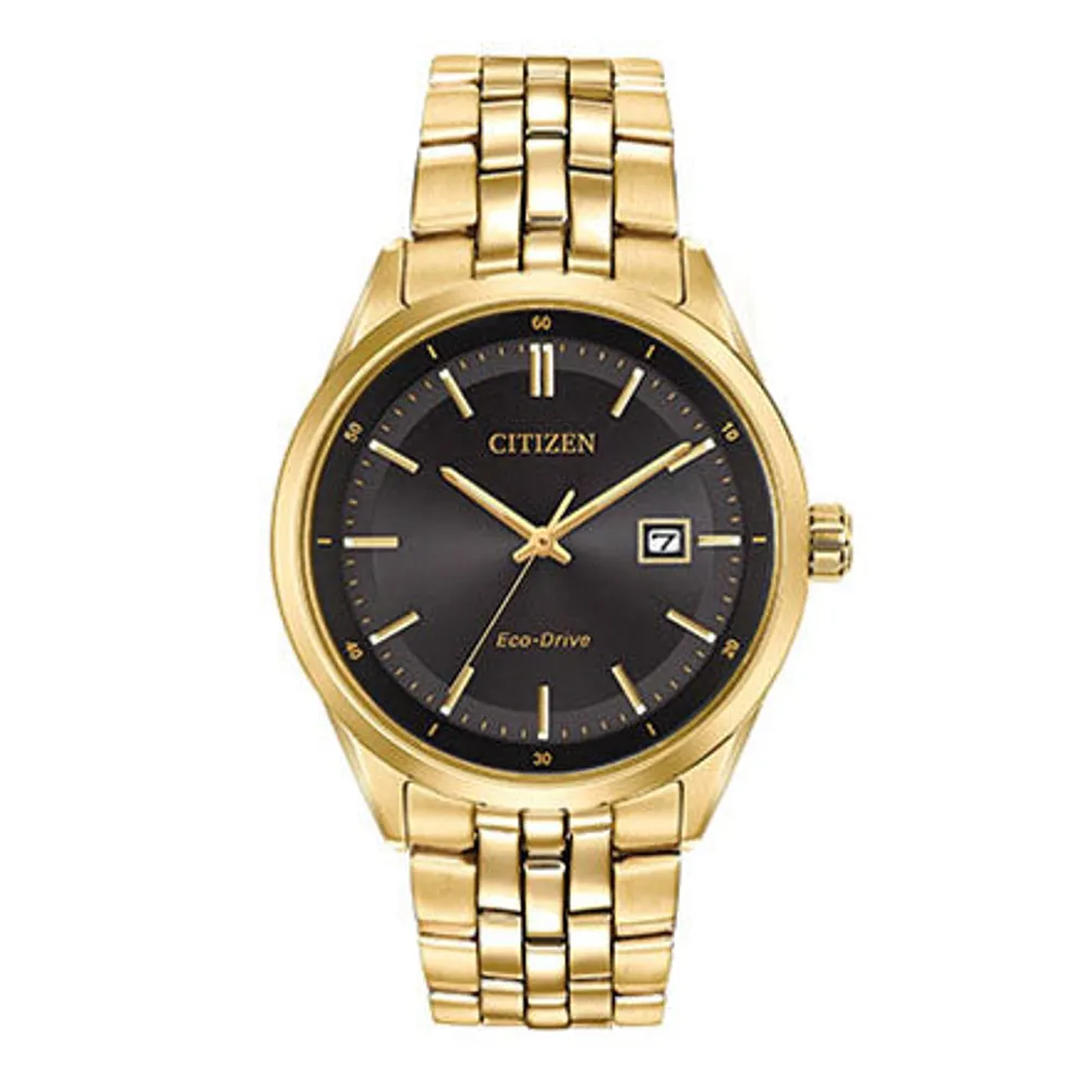 Citizen Men's Corso Eco-Drive Gold-Tone Black Dial Watch | BM7252-51E