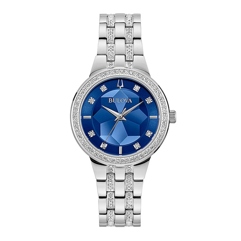Bulova Women's Crystal Watch In Blue Dial | 96L276