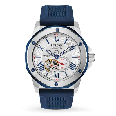 Bulova Men's Automatic Marine Star Watch With Blue Silicone Strap | 98