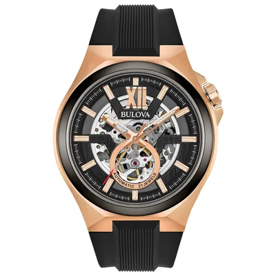Bulova Men's Automatic Watch With Rose Gold Tone Stainless Steel Case