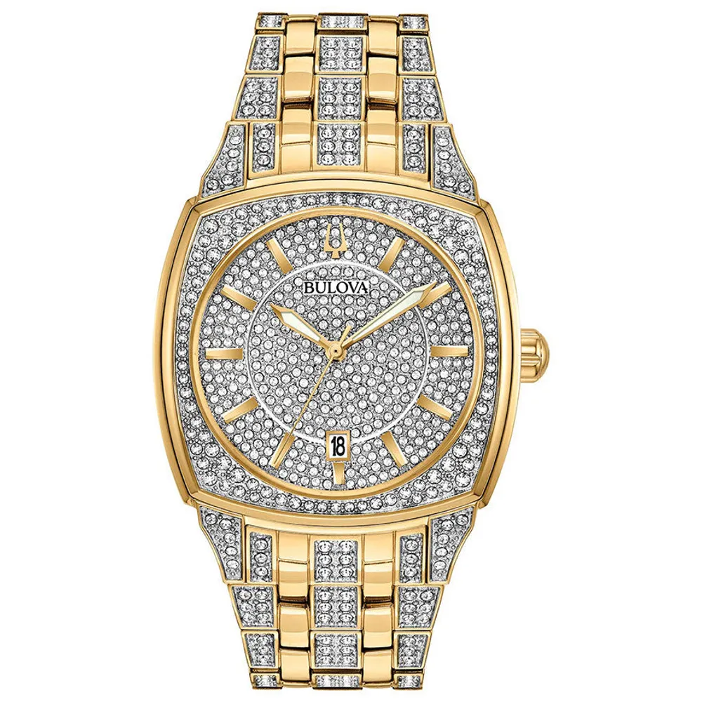 Bulova Men's Yellow Gold Tone Crystal Watch | 98B323